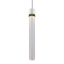ZEEV Lighting P11702-LED-MW-K-AGB-G4 - Zigrina 18" Fluted Glass LED Pendant in White and Brass Knurled Ring