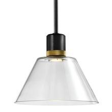 ZEEV Lighting P11704-LED-SBB-K-AGB-G13 - Zigrina Glass Cone LED Pendant in Black and Brass Knurled Ring