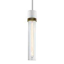ZEEV Lighting P11706-E26-MW-K-AGB-G1 - Zigrina 12" Clear Glass E26 Pendant in White with Knurled Ring in Brass