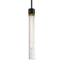 ZEEV Lighting P11708-E26-SBB-K-AGB-G6 - Zigrina 18" Crackled Glass E26 Pendant in Black with Knurled Ring in Brass