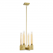 ZEEV Lighting P30099-4-AGB - Placid 12" 4-Light, Fluted Glass Square Pendant in Aged Brass