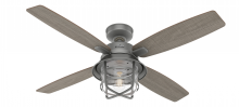 Hunter 50390 - Hunter 52 inch Port Royale Matte Silver Damp Rated Ceiling Fan with LED Lt Kit and Handheld Remote