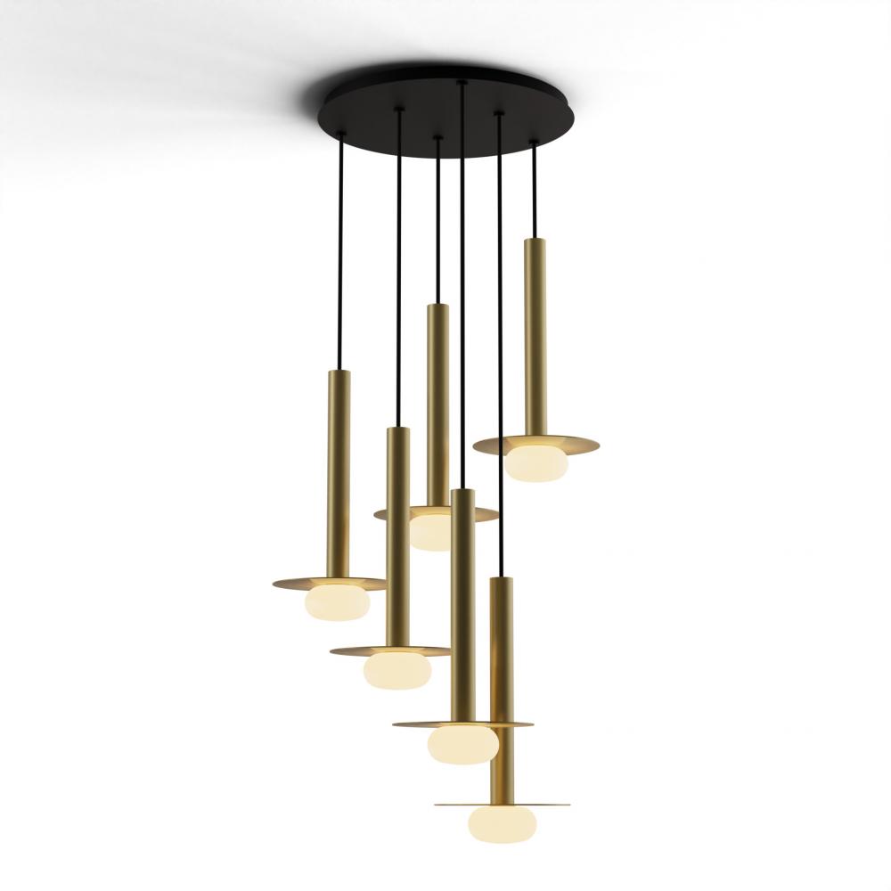 Combi Pendant 16" Circular 6 Combo Brass with Matte Black Canopy
