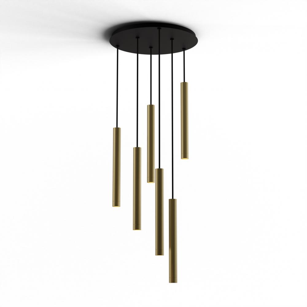 Combi Pendant 16" Circular 6 Combo Brass with Matte Black Canopy, Suspension / Flush Mount 2-in-