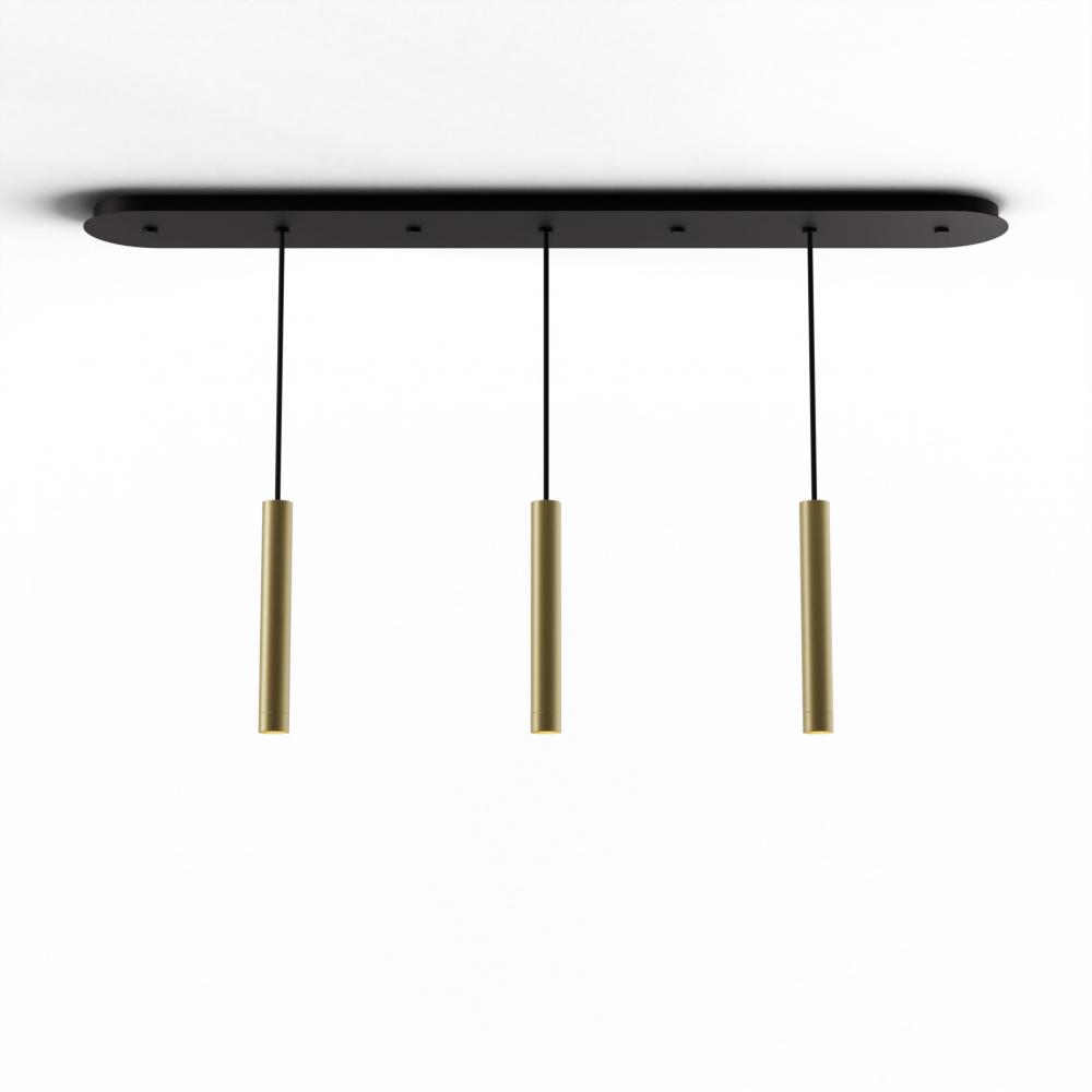 Combi Pendant 12" Linear 3 Combo Brass with Matte Black Canopy, Suspension / Flush Mount 2-in-1