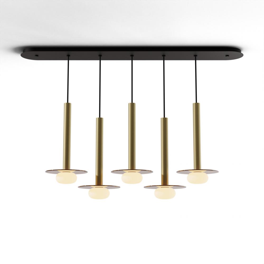 Combi Pendant 16" Linear 5 Combo Brass with Matte Black Canopy
