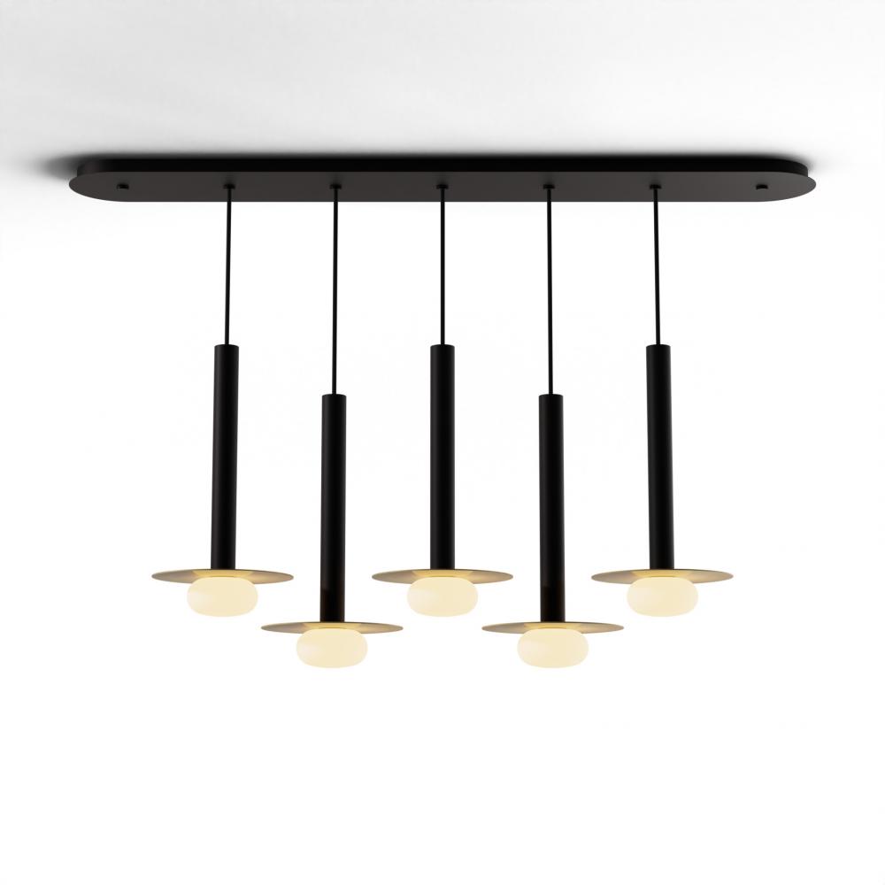 Combi Pendant 16" Linear 5 Combo Matte Black with Matte Black Canopy