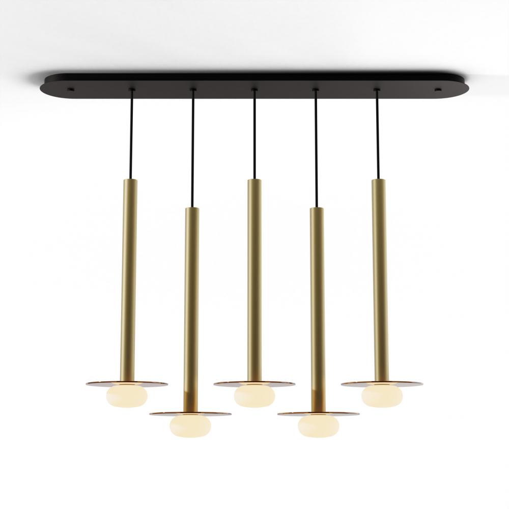 Combi Pendant 24" Linear 5 Combo Brass with Matte Black Canopy