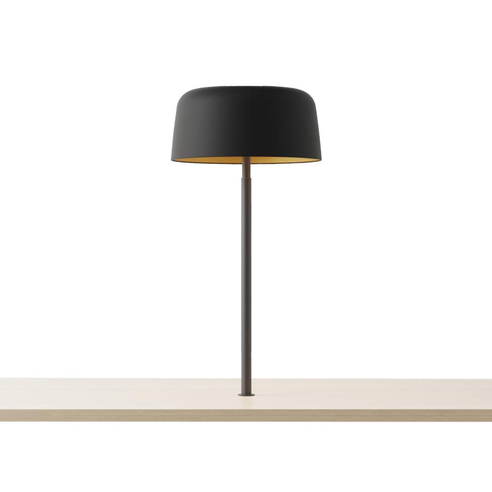 Yurei Co-Working Lamp (Matte Black) with 14" Matel Shade, Matte Black w/ Gold Interior