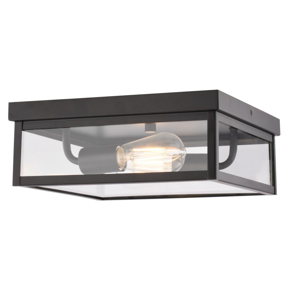 Clinton 12-in. W 2 Light Outdoor Flush Mount Matte Black