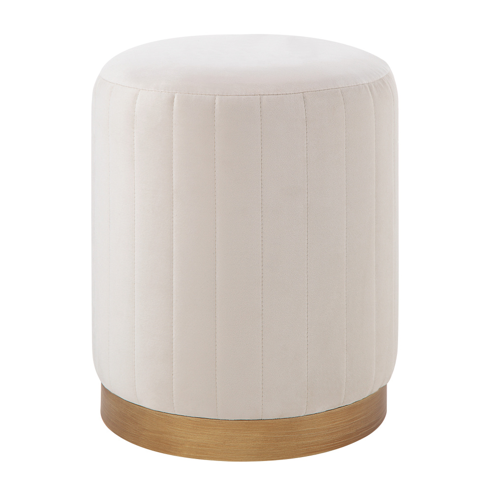 Baylor Indoor Poly-Velvet Ottoman, Off-White