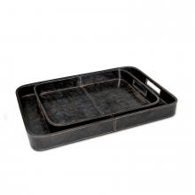 Regina Andrew 20-1504BLK - Regina Andrew Derby Rectangle Leather Tray Set (Black); Dimensions 22.5W x 2.5H x 14.5D
