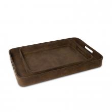 Regina Andrew 20-1504BRN - Regina Andrew Derby Rectangle Leather Tray Set (Brown); Dimensions 22.5W x 2.5H x 14.5D