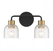 Lighting One US V6-L8-5900-2-143 - Flagler 2-Light Bathroom Vanity Light in Matte Black with Warm Brass Accents