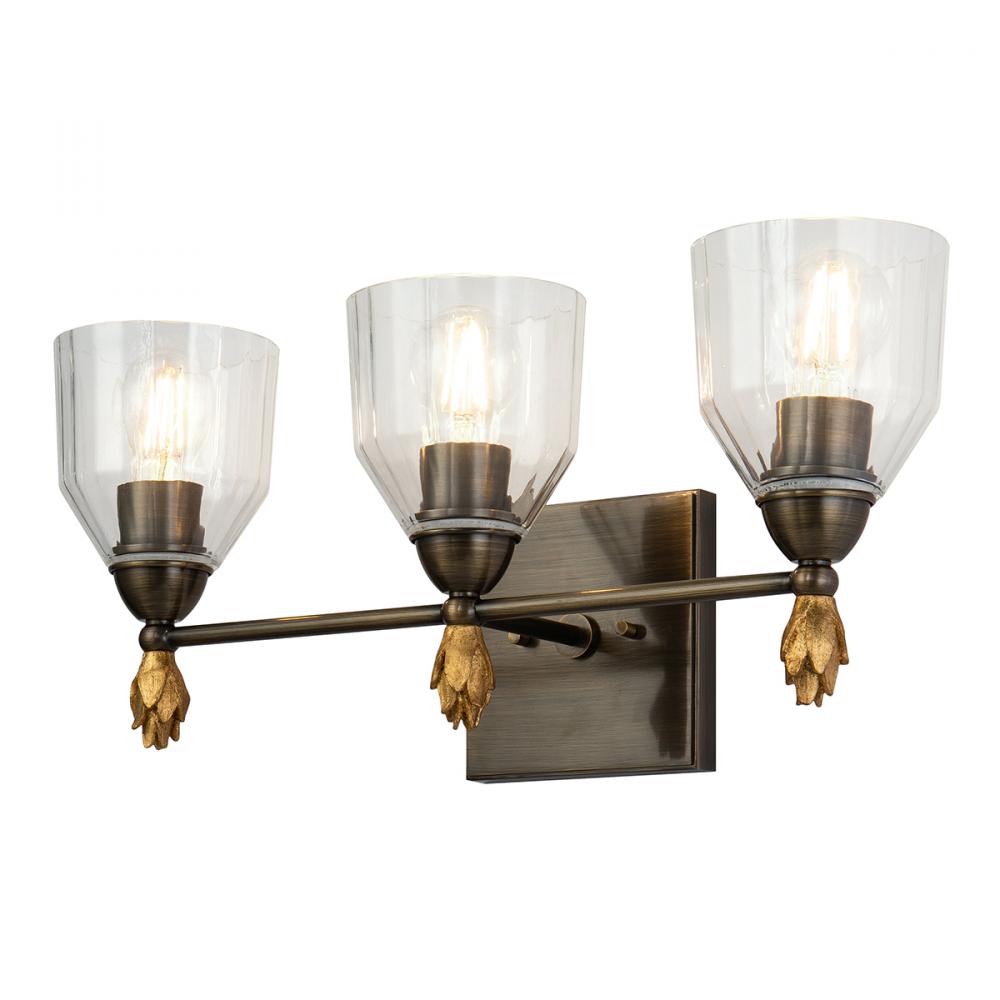 Felice 3 Light Vanity in Dark Bronze With Gold Accents