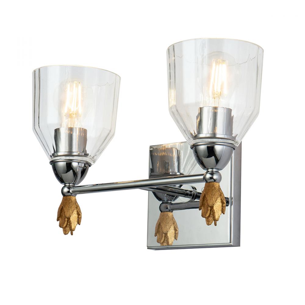 Felice 2 Light Vanity in Polished Chrome With Gold Accents
