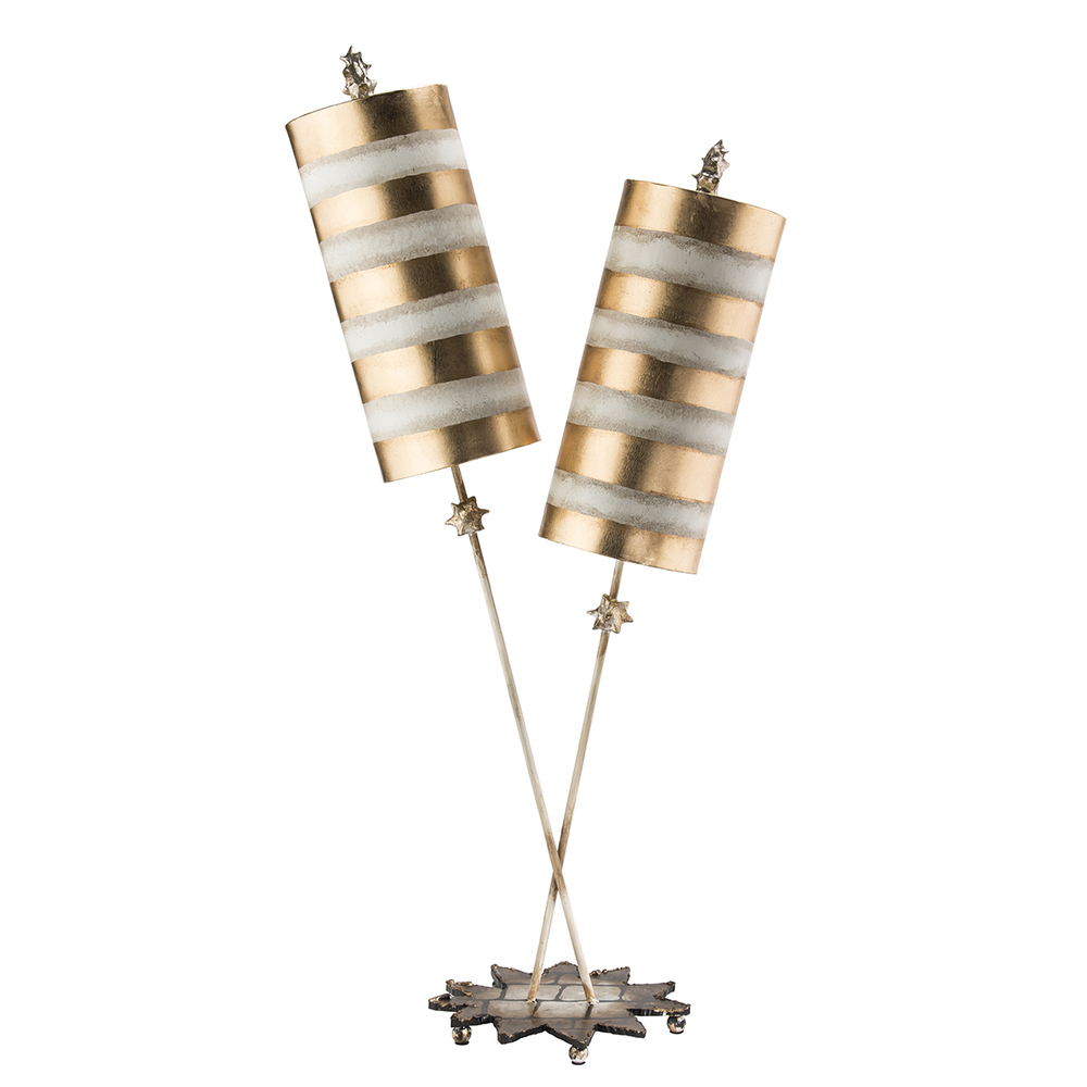 Nettle Luxe Gold 2-Light Double Buffet Table Lamp with Distressed Mixed Finish