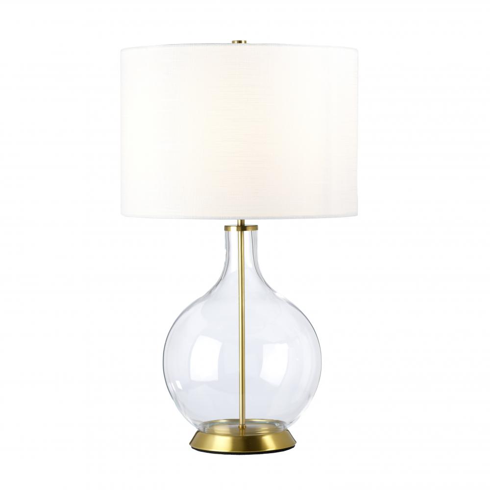 Orb 1 Light Table Lamp - Clear Glass - Aged Brass with White Shade