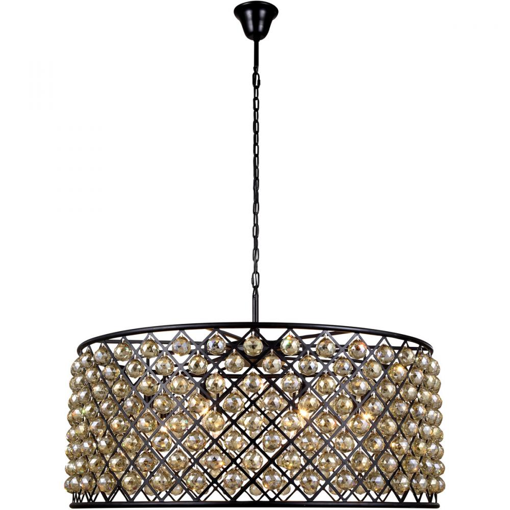 Madison 10 light Matte Black Chandelier Golden Teak (Smoky) Royal Cut Crystal