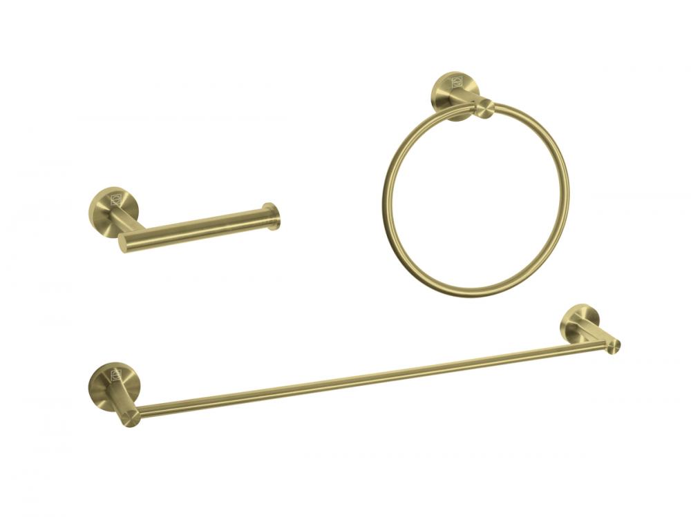 Bathroom hardware set 24"x2.8"+6.2"x3.5"+7" brushed gold