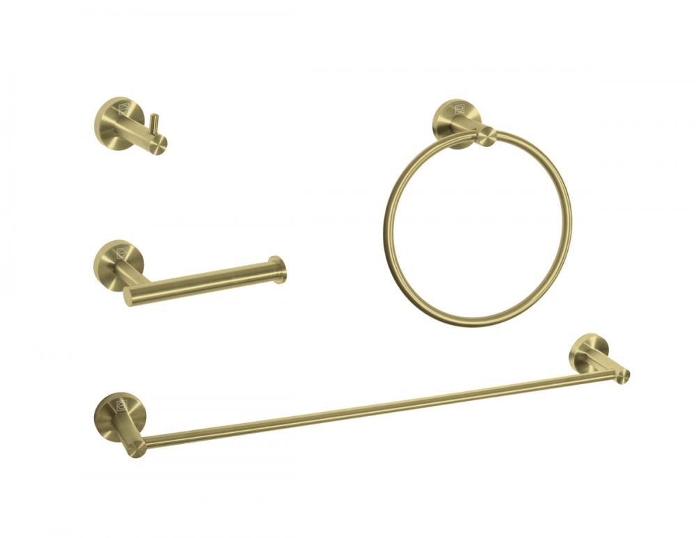 Bathroom hardware set 24"x2.8"+6.2"x3.5"+2.6"x1.6"+7" brushed gold