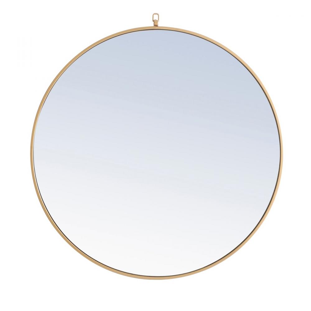 Metal frame Round Mirror with decorative hook 36 inch Brass finish