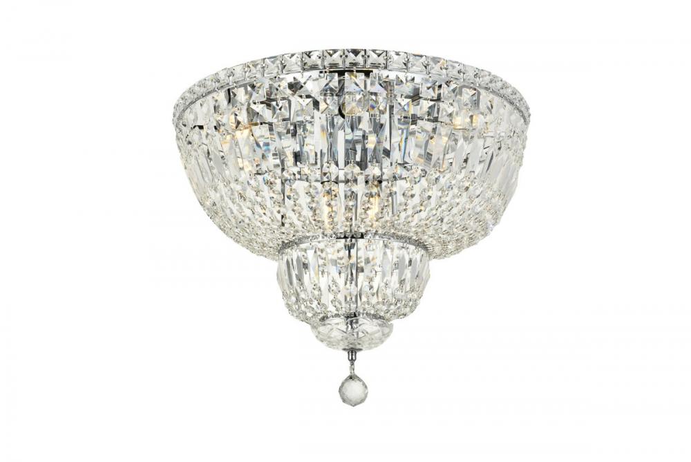 Tranquil 10 light Chrome Flush Mount Clear Royal Cut Crystal