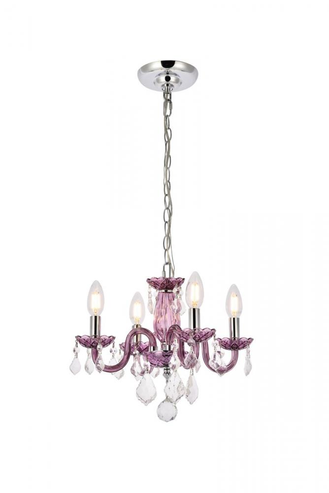 Rococo 4 light Purple Pendant Clear Royal Cut Crystal