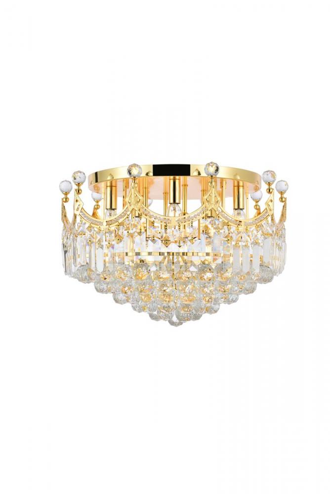 Corona 9 light Gold Flush Mount Clear Royal Cut Crystal