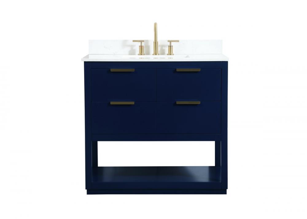 36 inch Single bathroom vanity in blue with backsplash