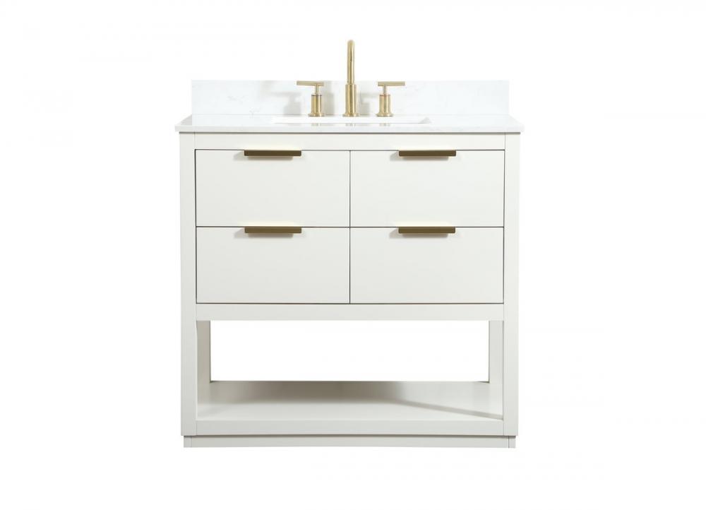 36 inch Single bathroom vanity in white with backsplash