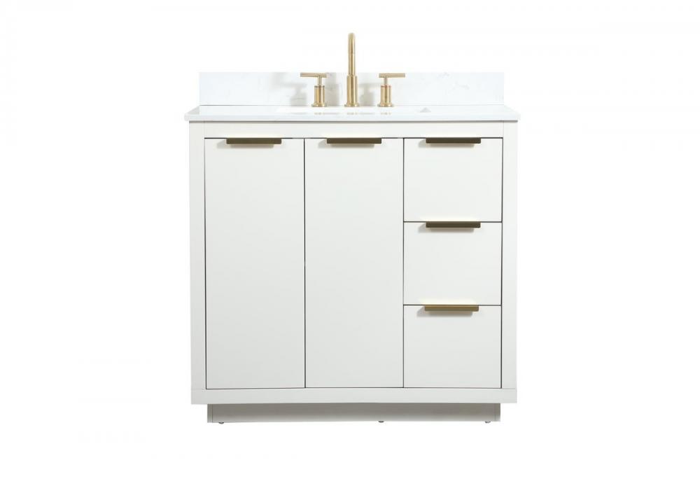 36 inch Single bathroom vanity in white with backsplash