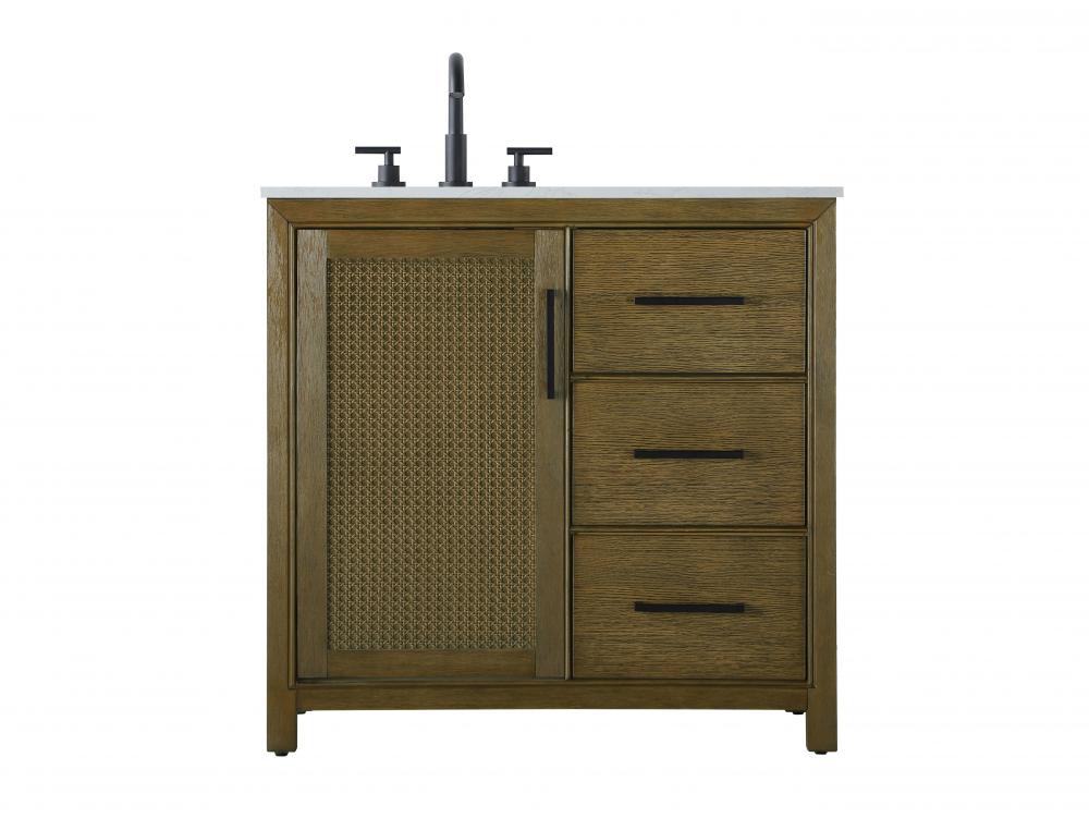Vanity Cabinet 1Dr 3Dw 36x21.5x35 Hazel Oak