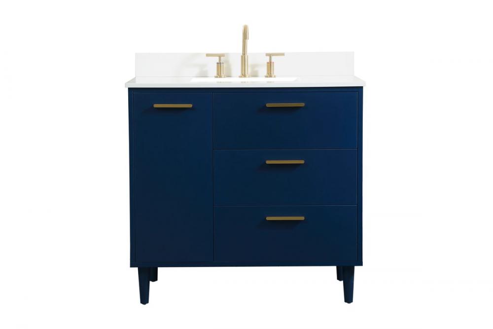 36 inch bathroom vanity in Blue with backsplash