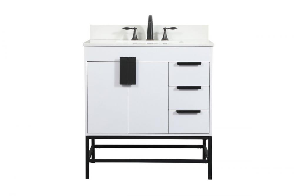 32 inch Single bathroom vanity in white with backsplash