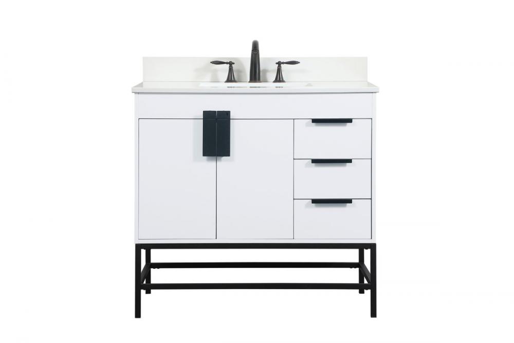 36 inch Single bathroom vanity in white with backsplash