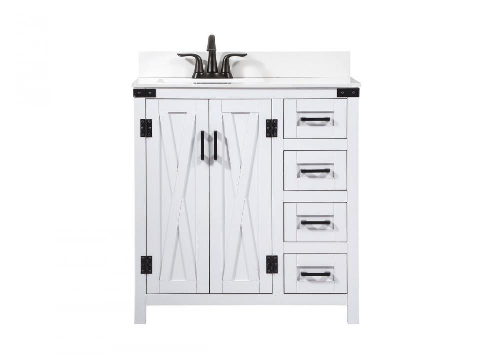 32 inch Single bathroom vanity in white with backsplash
