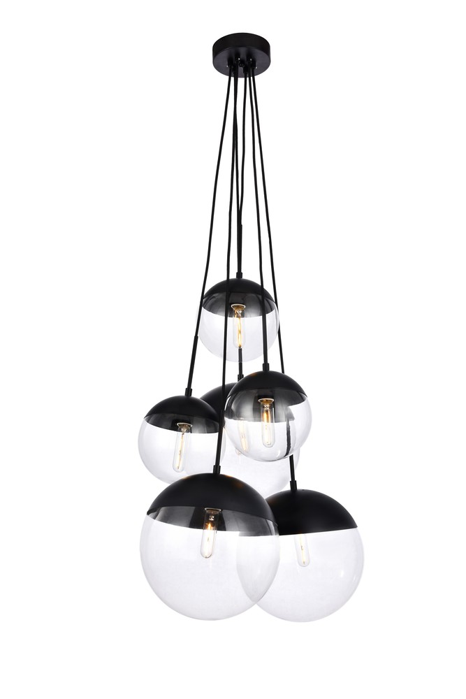 Eclipse 6 Lights Black Pendant With Clear Glass