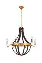 Elegant 1502D31SR - Woodland 6 light Saddle Rust & Golden Iron Chandelier