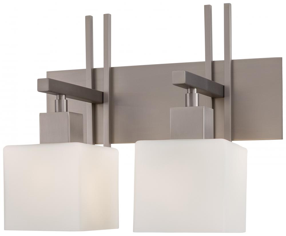 Two Light Matte Brushed Nickel Etched Opal Glass Vanity