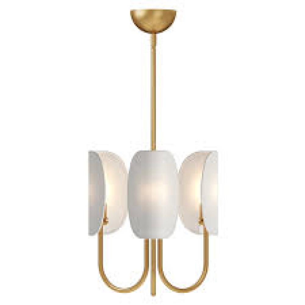 Seno 15-in Aged Gold/White Cotton Fabric 3 Lights Chandeliers