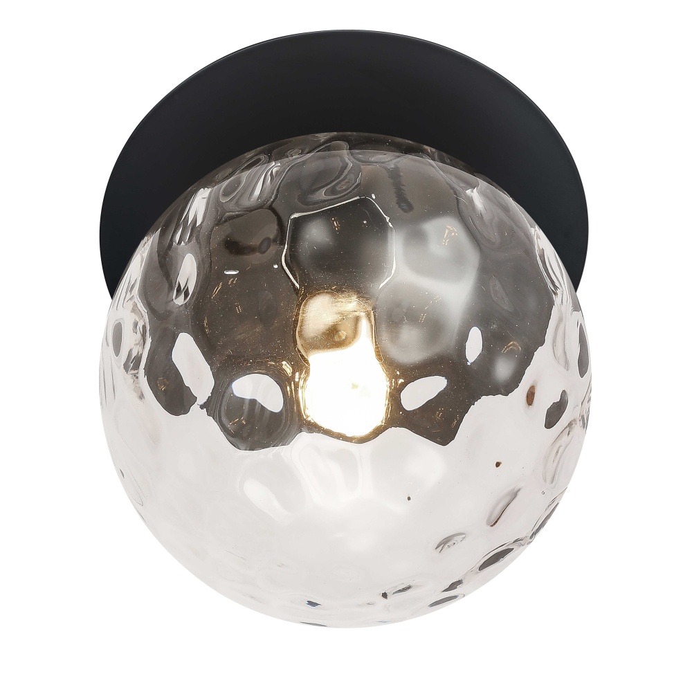 1 Light Matte Black Incandescent Wall Sconce with Hammered Glass Globe