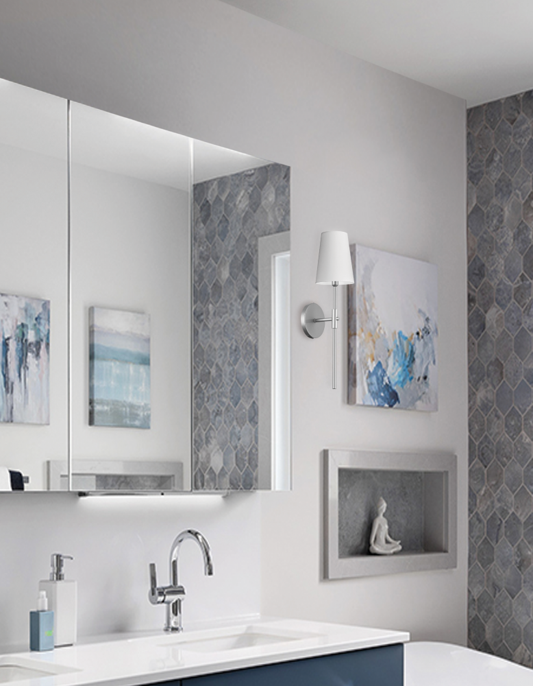 1LT Wall Sconce, PC with WH Shade