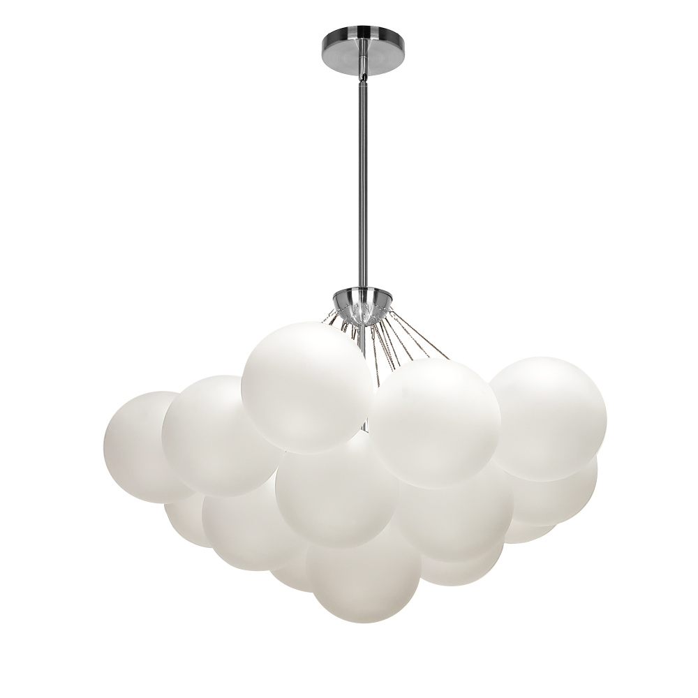 4LT Halogen Chandelier, PC w/ Frosted Glass
