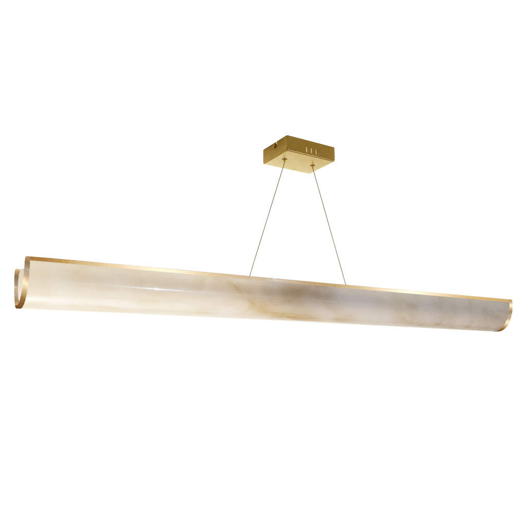 30W Horizontal Pendant, Aged Brass w/ Marble Alabaster Shade