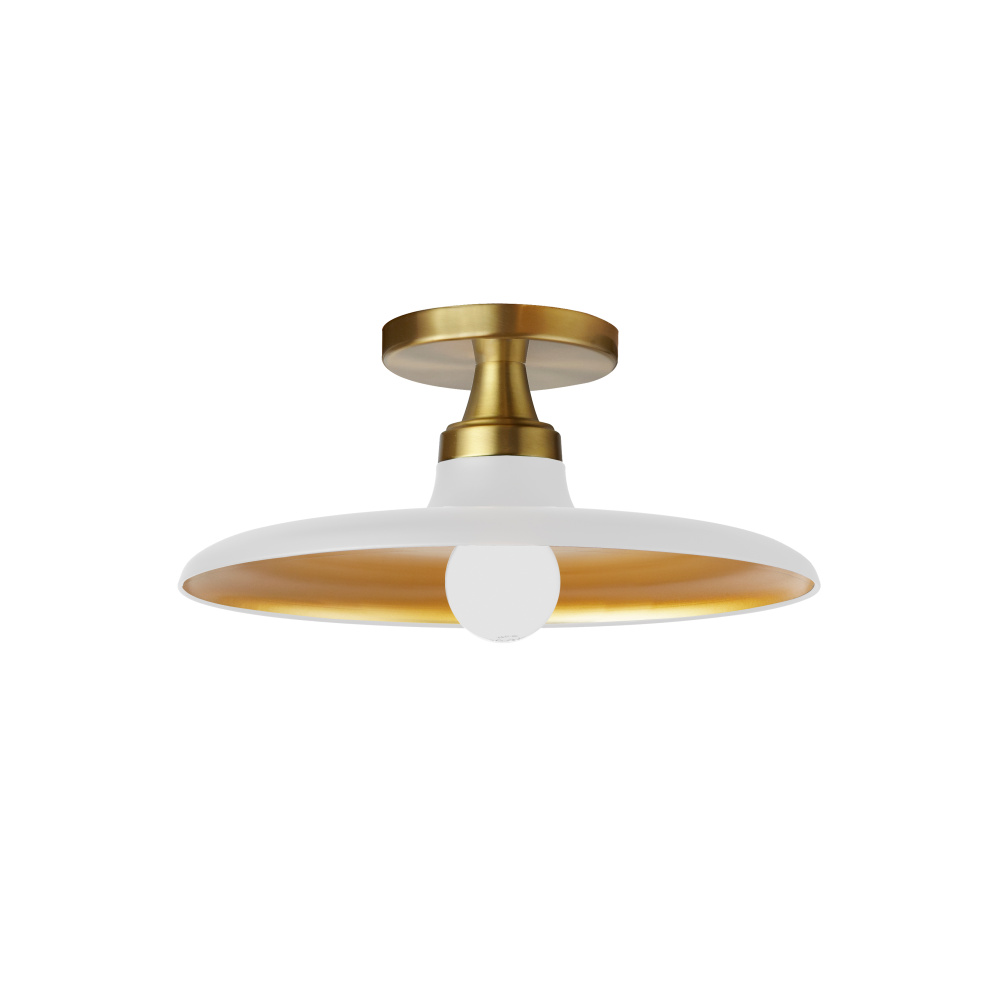 1 Light Semi-Flush Mount, Matte White and Aged Brass