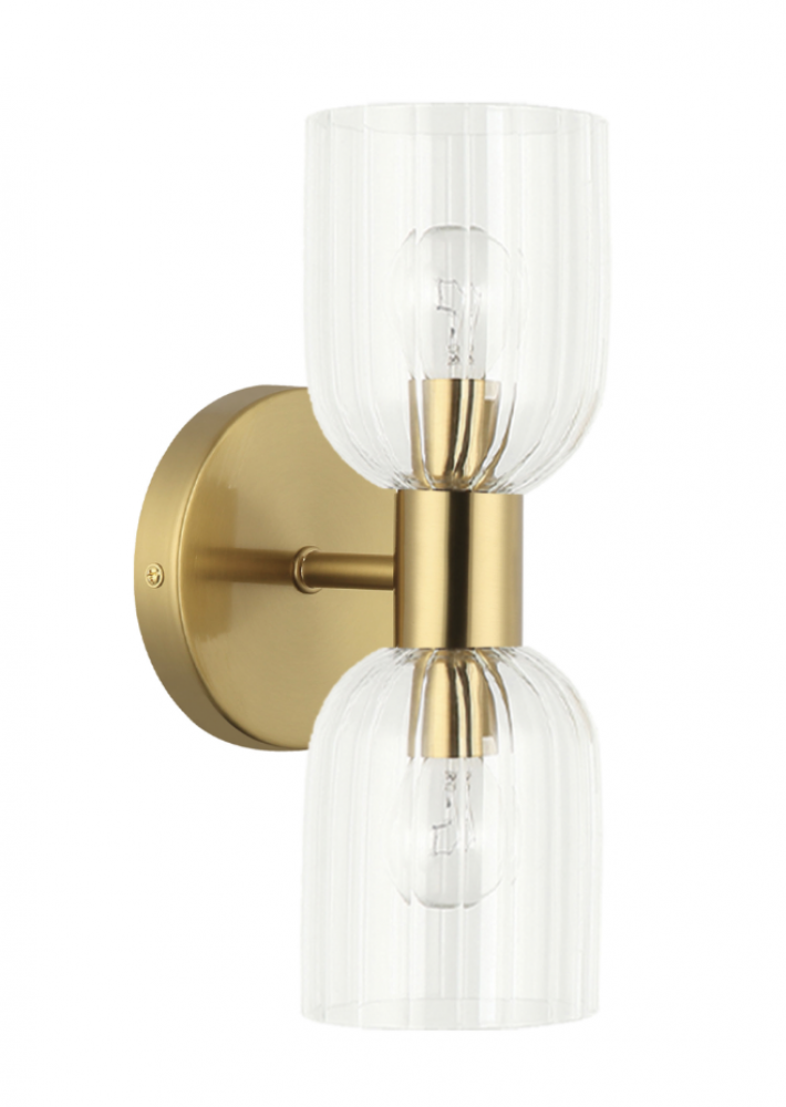 2LT Wall Sconce, AGB w/ CLR Ribbed Glass