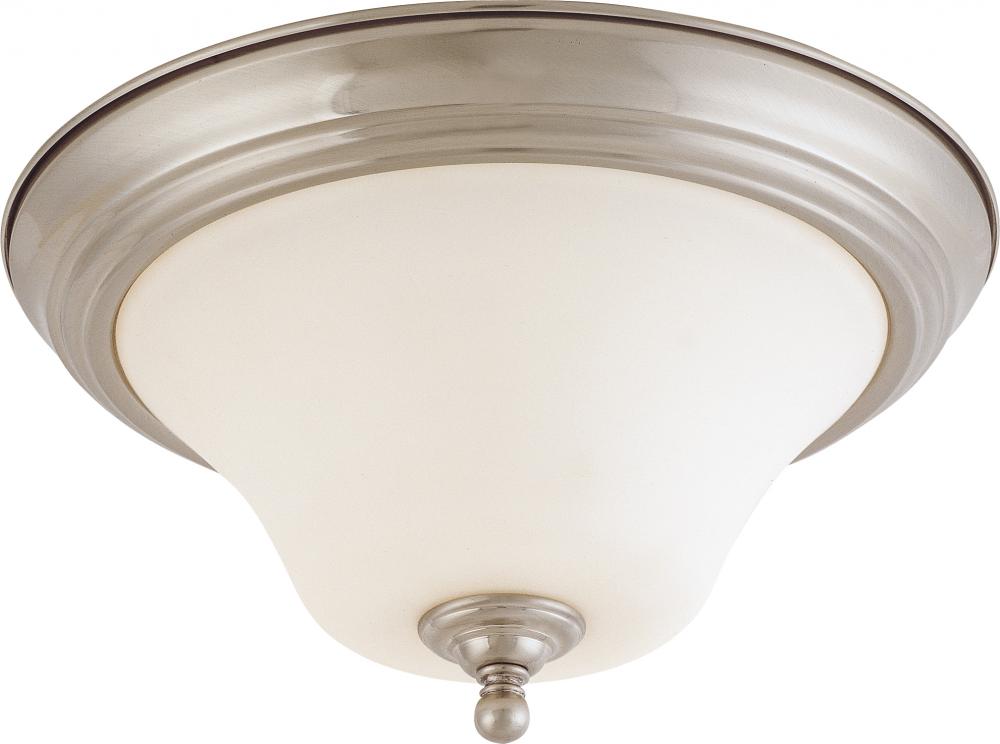 Dupont; 2 Light; 13 in.; Flush Mount with Satin White Glass; Brushed Nickel Finish