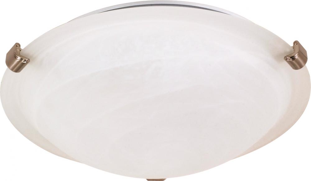 1 Light; 12 in.; Flush Mount; Tri-Clip with Alabaster Glass; Brushed Nickel Finish