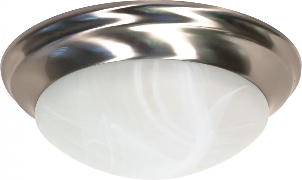 2 Light; 14 in.; Flush Mount; Twist and Lock with Alabaster Glass; Brushed Nickel Finish